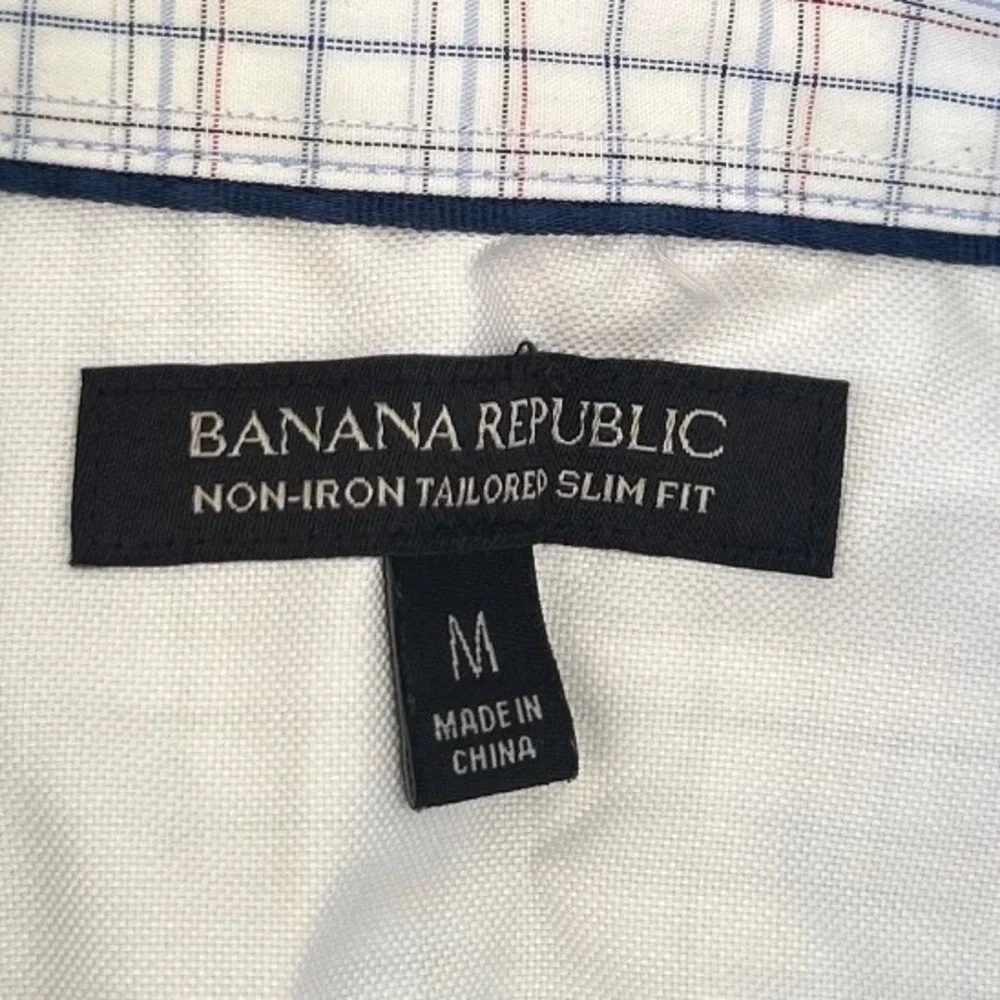 Banana Republic Mens Non-Iron Tailored Slim Fit Plaid Button Down Shirt Blue M